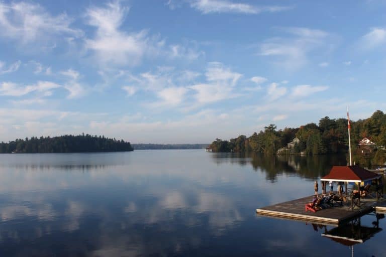 Muskoka resort pier and lake.