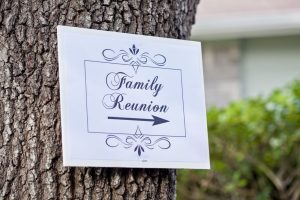 Family Reunion sign with arrow.