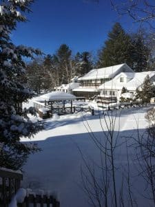 Severn Lodge under winter snow