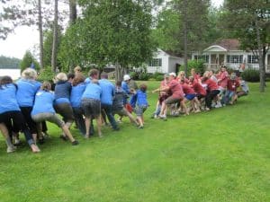 The best Muskoka resorts for families have fun game like tug-o-war as pictured here.