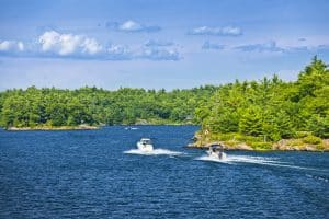 Photo of a Boat near a Lake Muskoka Marina.