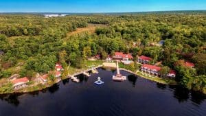 A stunning aerial view of Severn Lodge in the Muskoka, Ontario, region.