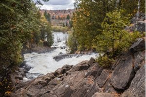 A view from the top of Ragged Falls, one of Muskoka's well known waterfalls.