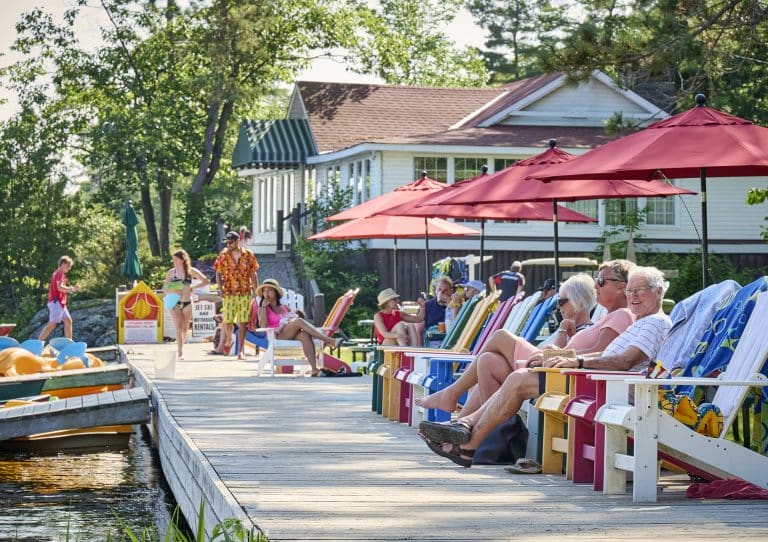 Muskoka Family Resort: A multi-generational family gathers along the dock at Severn Lodge in Muskoka.