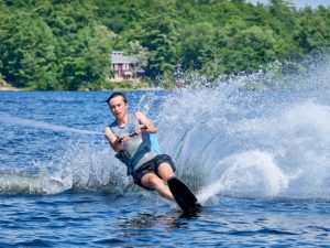 Muskoka Lake: A guest at Severn Lodge hangs on tight while waterskiing on Gloucester Pool in Muskoka.